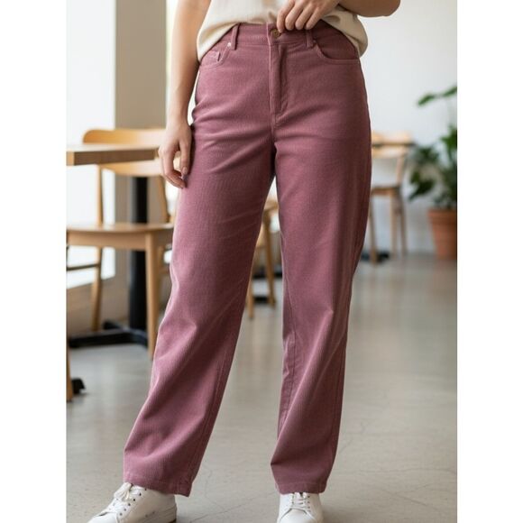 Cider Corduroy Pants Womens Size L Dusty Rose Flat Front Straight Leg Mauve NWT - Picture 2 of 6